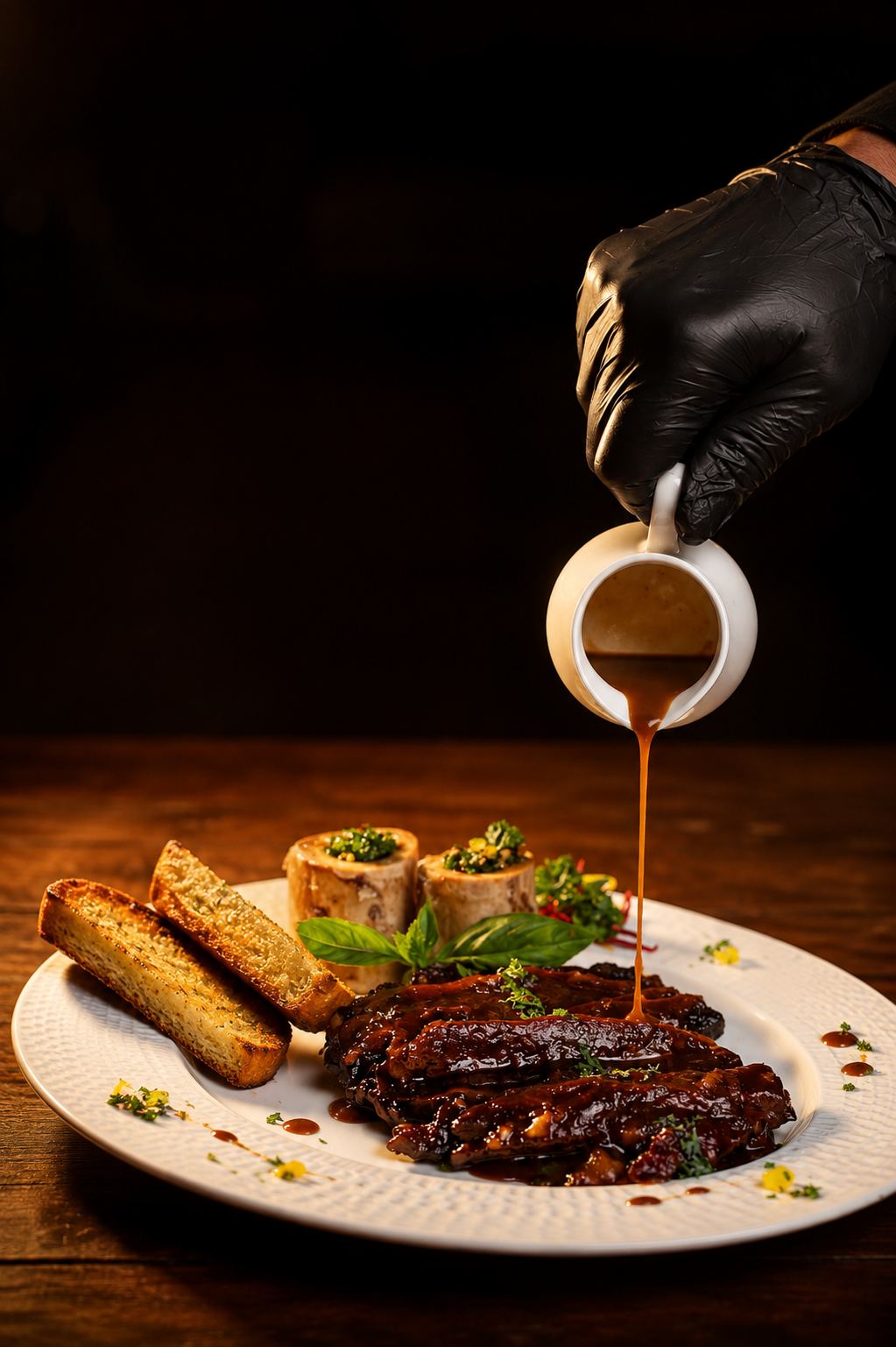 Sticky BBQ beef ribs plated at Open Crave Bunker, Chennai