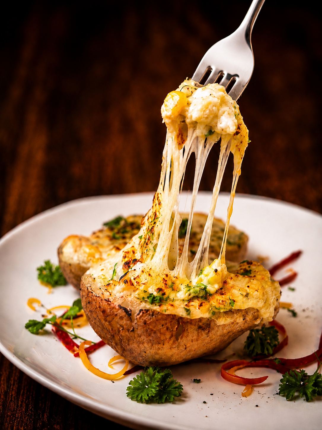 Cheese-pull loaded baked potato, an American comfort food classic in Chennai